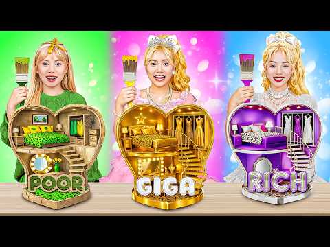 Poor Vs Rich Vs Giga Rich Barbie In Amazing Doll House Challenge! Decor Tiny House!