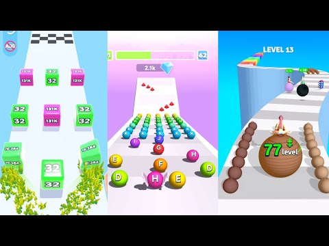 Jelly Run 2048 vs Yoga Color Ball Run vs Letter Roll Abc Balls - Max Level Gameplay