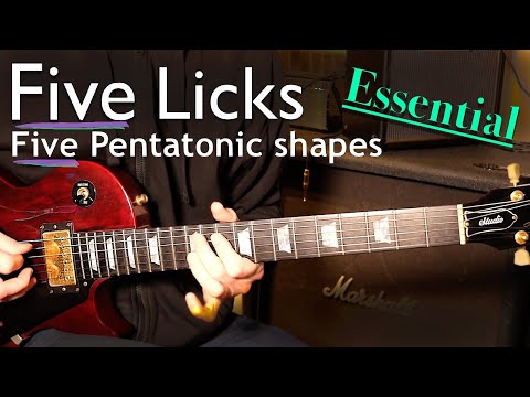 Five great licks - Five pentatonic shapes - With Tabs and jam track