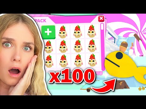 I THREW 100 Gold Fish To *WIN* STRAWBERRY PENGUINS In Adopt Me