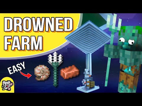 EASY Drowned Farm Tridents Copper Shells | Minecraft Farm Tutorial | BEDROCK MCPE XBOX PS SWITCH