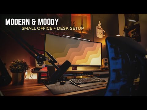 MODERN and MOODY Desk Setup - Small Office + Desk Tour
