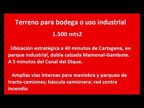 Excelente terreno en ARJONA, Bolívar, Col.. Para bodega o industria. A 40' de Cartagena.