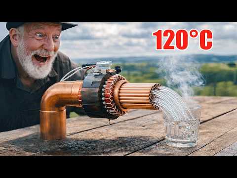 How to make free, forever hot water from a regular fan engine and copper pipes