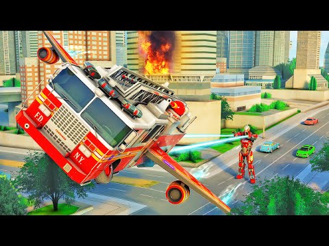 Flying Firefighter Truck Transform Robot Games - Android Gameplay