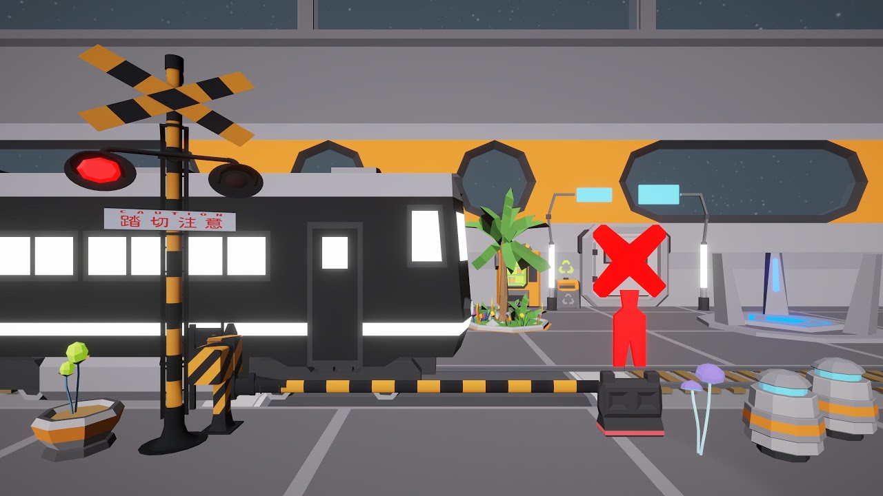 ロボット達が遊んでいる楽しい踏切アニメーション　 #電車 #踏切 #子供向け #YAMORIN