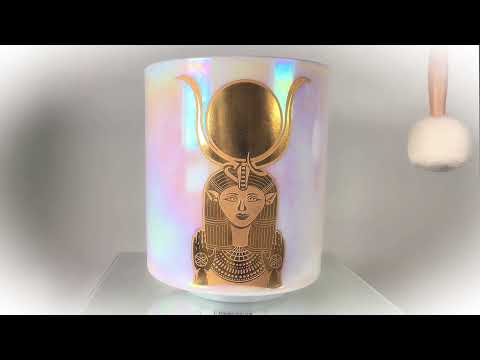Solid Gold Hathor w/ Solid Sun, Mother of platinum, Crystal Tones® Alchemy Crystal Singing Bowl 8" F+45