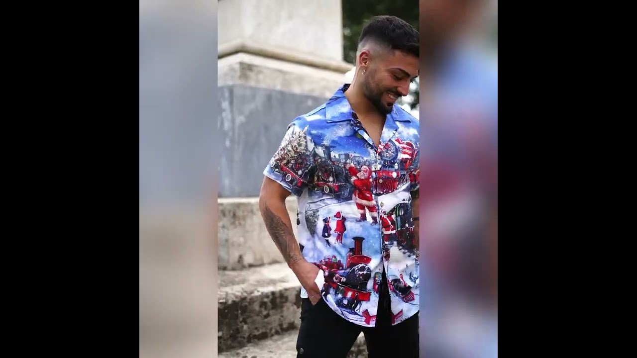 Watch video Royaura Men's Christmas Santa Short Sleeve Claus Train Gifts Themed Shirts Now Royaura Men's Christmas Santa Short Sleeve Claus Train Gifts Themed Shirts