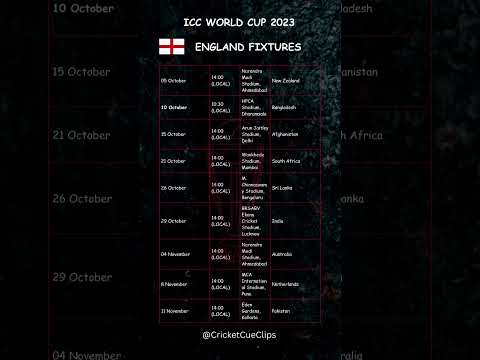 ICC Men's CWC 2023: England Fixtures! #CWC2023