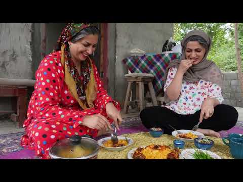Cooking Chekdermeh, a traditional Turkmen dish by rural women | village cooking in iran