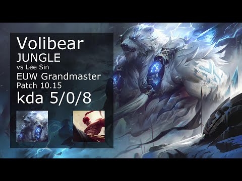 Volibear Jungle vs Lee Sin - EUW Grandmaster 5/0/8 Patch 10.15 Gameplay