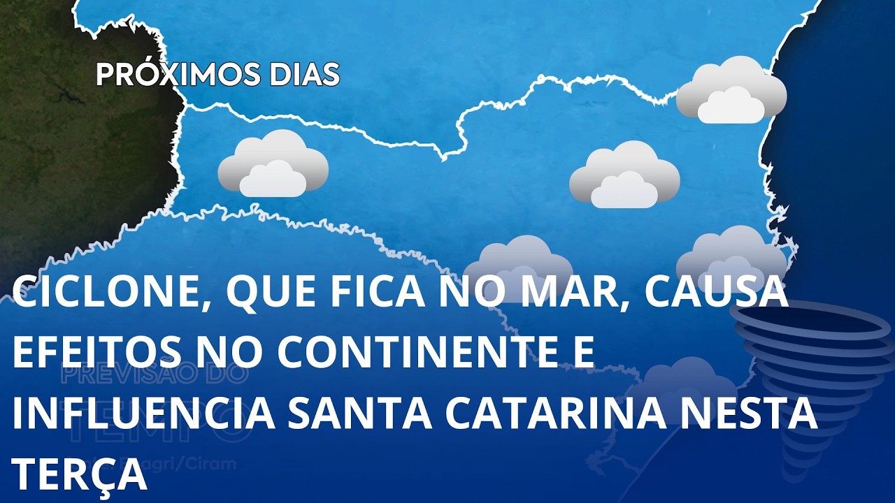Ciclone, que fica no mar, causa efeitos no continente e influencia Santa Catarina nesta terça