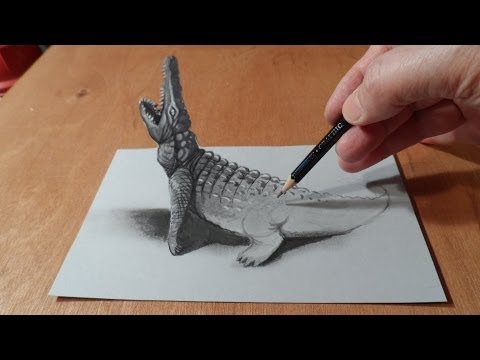 How to Draw Crocodile - Drawing 3D Crocodile - 3D Trick Art
