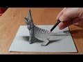 Trick Art Drawing 3D Crocodile, Visual Illusion 
