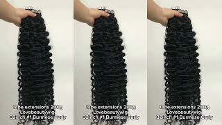 lovebeautywig | 32inch Jet Black Burmese Curly Tape In Hair Extensions Human Hair 200g#tapeins