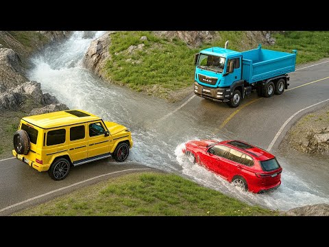Cars vs Fast Flowing River Challenge #3 in BeamNG Drive!