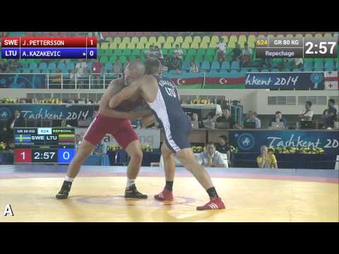 Repechage   Greco Roman Wrestling 80 kg   A KAZAKEVIC LTU vs J PETTERSSON SWE   Tashkent 2014