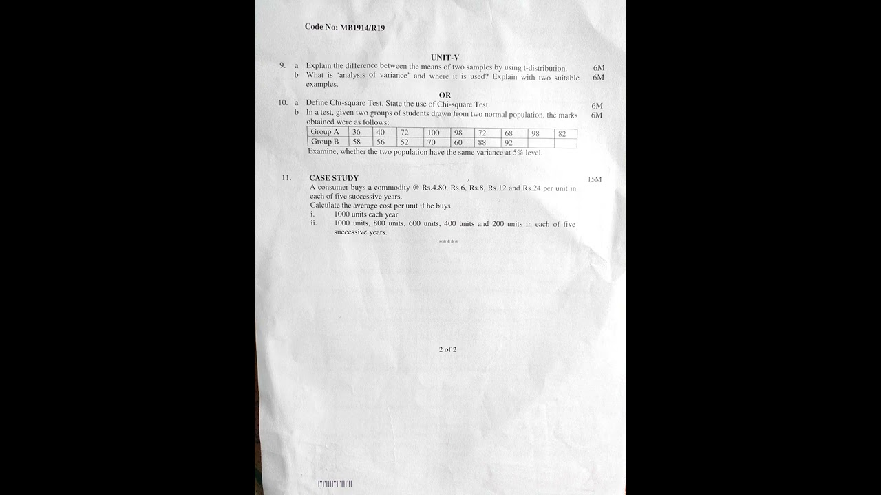 MBA SEMESTER-1 JNTUK Quantitative Analysis For Business Decisions Question paper 2022