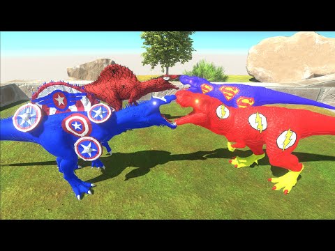 CAPTAIN AMERICA & SPIDERMAN SPINOSAURUS DEATH RUN - Animal Revolt Battle Simulator