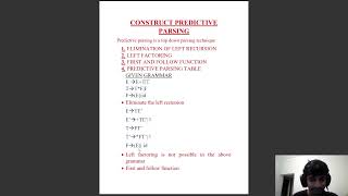 Predictive parsing table for a grammar - SSC