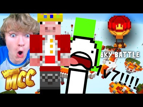 YOUTUBERS React To TECHNOBLADE 1v7 In MCCHAMPIONSHIP Sky Battle! | Ft. TommyInnit, Dream, Admins ETC