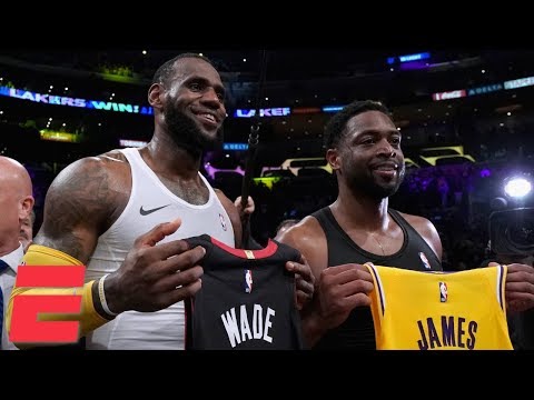 LeBron James, Dwyane Wade hug, swap jerseys in final meeting as Lakers win vs. Heat | NBA Highlights