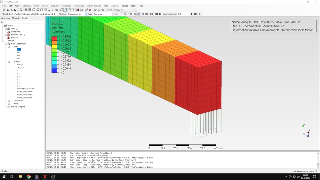 PrePoMax (CalculiX FEA) - Tutorial 40 - Compression only support