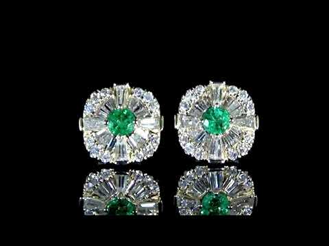 Lady's 14k Yellow Gold Emerald and Diamond Earrings