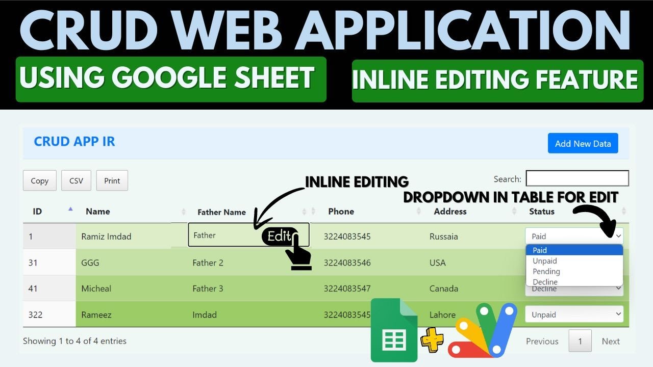 Google Web App - Bootstrap CRUD | Inline Editing Crud Web App | B17