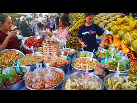 Fruits, Pickles, Raw Meat, Chopped Meat,Fried Rice, & More - Cambodian Night Street Food In The City