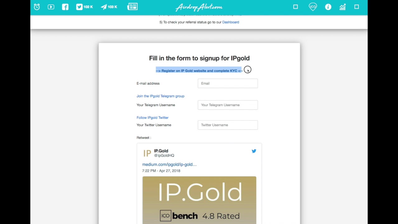 AirdropAlert - How to join FREE IP Gold airdrop!