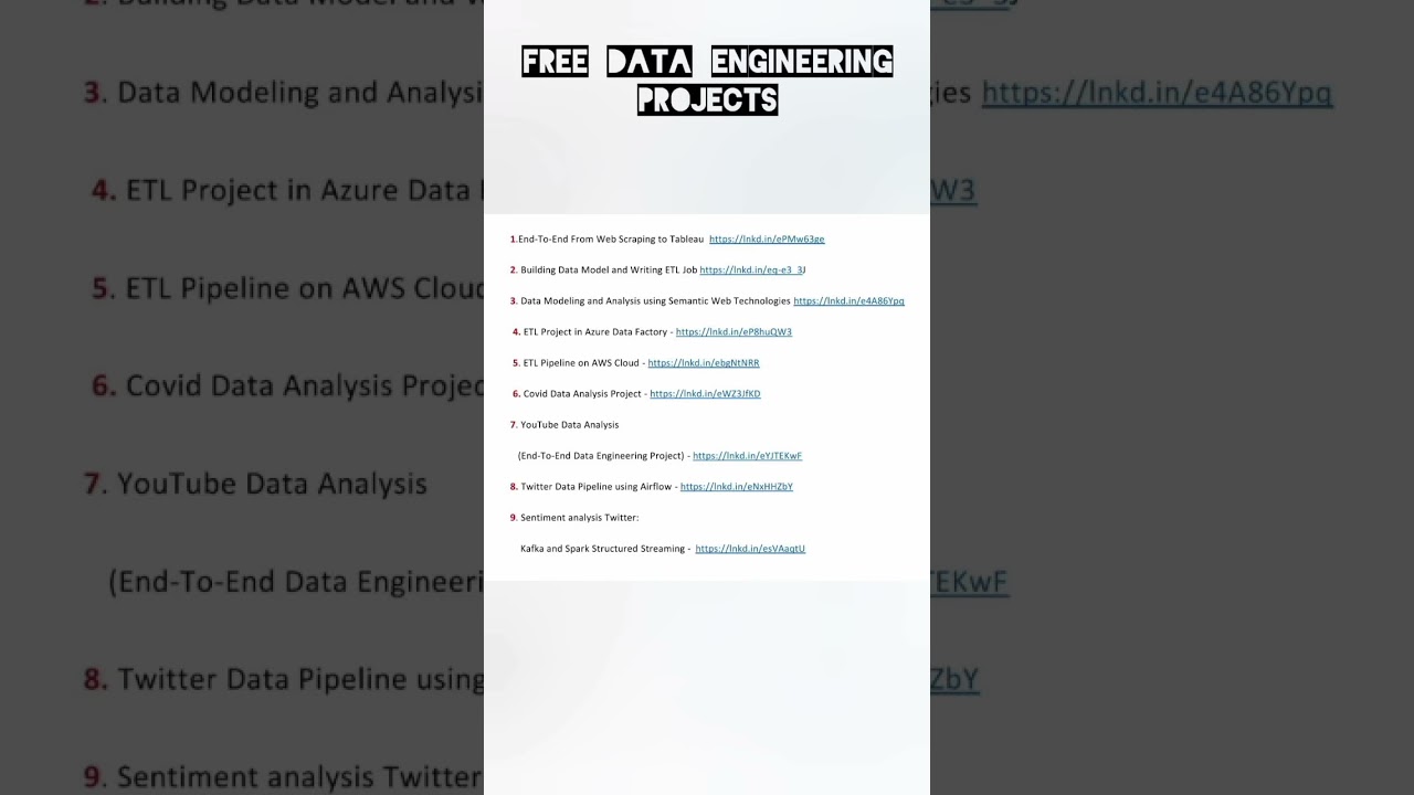FREE DATA ENGINEERING  PROJECTS