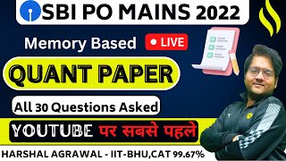 SBI PO Mains 2022 Memory Based Paper Quant | SBI PO Mains 2022 - 2023 Memory Based Paper | Harshal