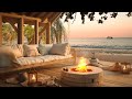 Tropical Beach Porch in Summer Ambience with Relaxing Sea Waves, Crickets & Fireplace Sounds