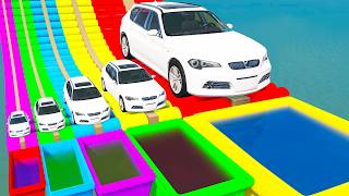 Big and Small Cars vs Slide Colors with Portal Trap – Police Cars Rescue Small Cars – BeamNG.Drive