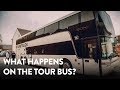 What happens on the tour bus?