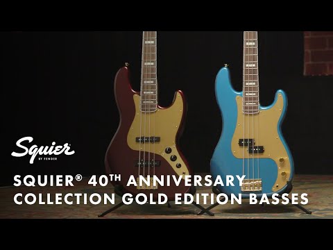 Squier 0379440505 40th Anniversary Jazz Bass, Gold Edition, Laurel Fingerboard, Gold Anodized Pickguard, Olympic White image 6