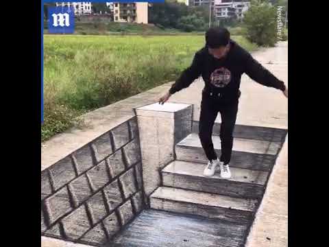 3D Chalk Sidewalk Illusion