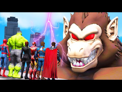 The Avengers VS Giant Kong Monster - Giant Oozaru Attacking City