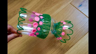 Plastic Bottle Flower Vase Craft - DIY - Home Decor Ideas