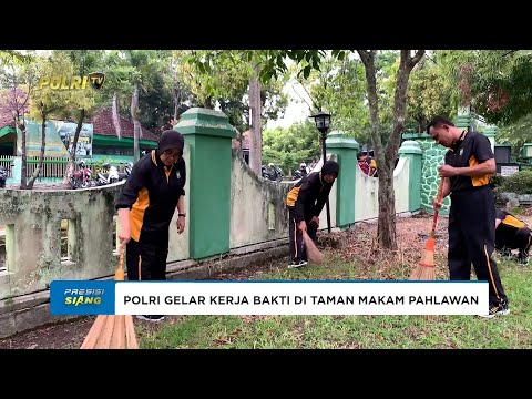 POLRES NGAWI GELAR KERJA BAKTI DI TAMAN MAKAM PAHLAWAN SAMBUT HARI BHAYANGKARA KE-79