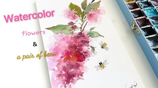 Painting Watercolor Bouquet with Two Bees