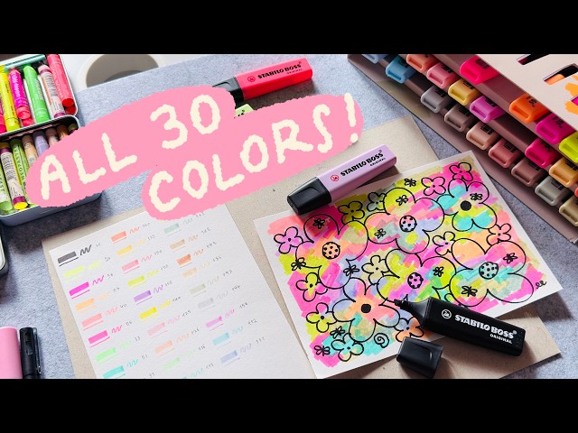 Vídeo relacionado con STABILO BOSS ORIGINAL Set de 30 marcadores, 9 fluorescentes, 14 pastel, 6 en tonos naturales y 1 negro, perfecto para marcar, resaltar y subrayar