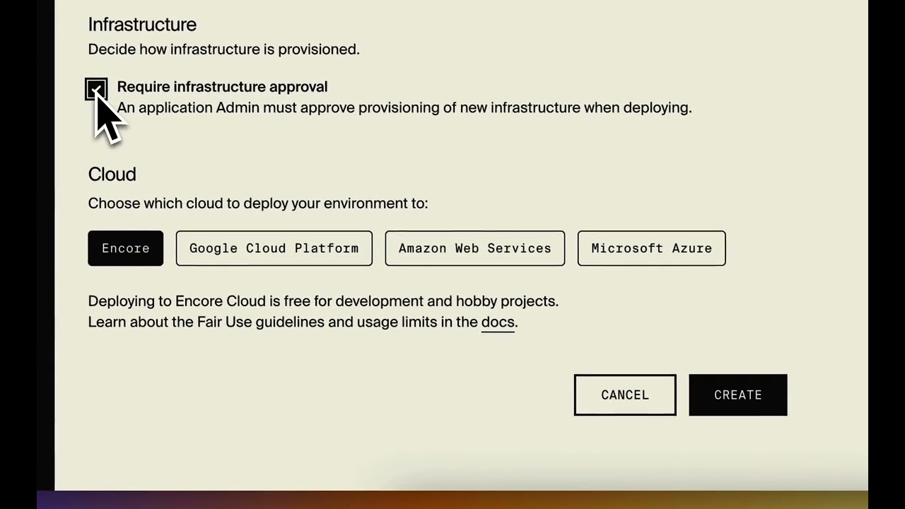Creating cloud environment with Encore