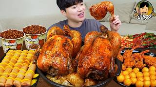 Download lagu ASMR MUKBANG | Fried Chicken, cheese stick, black bean noodles, Korean Food recipe ! eating mp3