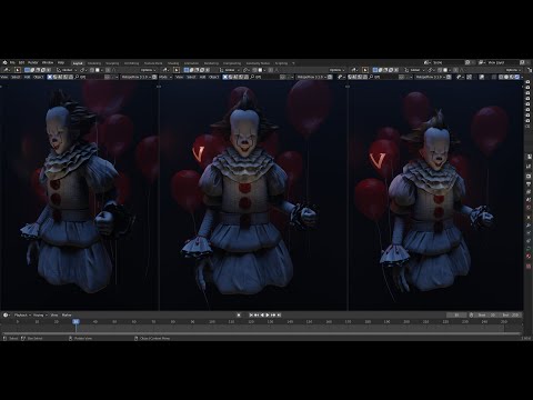 Pennywise Modeling , Sculpting - IT - Timelapse - Blender , Zbrush