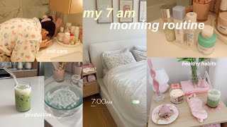 waking up at 7am 🎀🍵🎧 morning routine, productivity, healthy habits, self care & more!