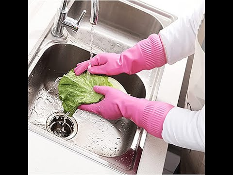 RBGIIT Rubber Dishwashing Glove Kitchen Cleaning Gloves Get free Cleaning  Cloth Reusable Household Medium Waterblock Gloves for Washing Dish, House, 