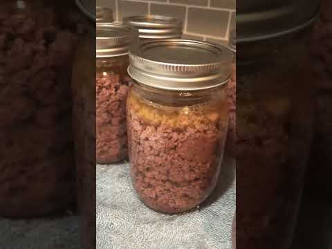 Canning ground beef.  I’ll link the video in comments of a great tutorial. #prepping #canning