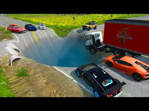 Cars vs Giant Pit Deep Water BeamNG.Drive